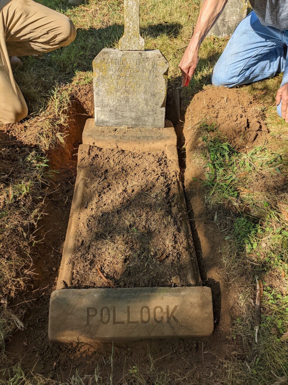 UMW students working on headstone conservation